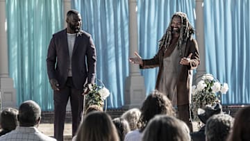 Michael James Shaw as Mercer, Khary Payton as Ezekiel - The Walking Dead _ Season 11, Episode 24 - Photo Credit: Jace Downs/AMC