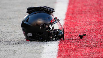 Sep 24, 2022; Columbus, Ohio, USA; A black helmet sits on the sideline as part of the special uniform the Ohio State Buckeyes will wear in the NCAA Division I football game against the Wisconsin Badgers at Ohio Stadium. Mandatory Credit: Adam Cairns-The Columbus Dispatch

Ncaa Football Wisconsin Badgers At Ohio State Buckeyes