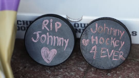 A makeshift memorial grows outside Nationwide Arena for Columbus Blue Jackets forward Johnny Gaudreau and his brother Matthew.