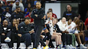 Sep 11, 2025; Chicago, Illinois, USA; Chicago Sky head coach Tyler Marsh walks on the sidelines during the second half at Wintrust Arena. Mandatory Credit: Kamil Krzaczynski-Imagn Images