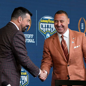 Ryan Day (left) and Steve Sarkisian (right) will meet once again in Week 1 of the 2025 college football season. 