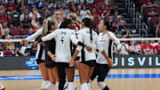 Action during the Louisville versus Wisconsin volleyball match at the AVCA First Serve Showcase at the KFC Yum! Center in Louisville, Ky. on Aug. 27, 2024