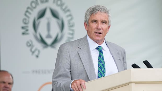PGA Commissioner Jay Monahan speaks during the Honoree Ceremony for the Memorial Tournament at Muirfield Village Golf Club.