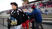 Ohio State goalkeeper Max Trejo (1) takes the field before the NCAA Tournament quarterfinals match against the Wake Forest Demon Deacons at Jesse Owens Memorial Stadium on Saturday, Dec. 7, 2024 in Columbus, Ohio.