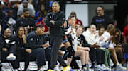 Sep 11, 2025; Chicago, Illinois, USA; Chicago Sky head coach Tyler Marsh walks on the sidelines during the second half at Wintrust Arena. Mandatory Credit: Kamil Krzaczynski-Imagn Images
