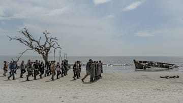 Angel Theory as Kelly, Lauren Ridloff as Connie, Kerry Cahill as Dianne, Dan Fogler as Luke, Cailey Fleming as Judith Grimes Danai Gurira as Michonne, Nadia Hilker as Magna, Jackson Pace as Gage, Jerri Tubbs as Margo, Gustavo Gomez as Marco, Callan McAuliffe as Alden, Ross Marquand as Aaron - The Walking Dead _ Season 10, Episode 1 - Photo Credit: Gene Page/AMC