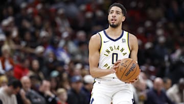 Dec 6, 2024; Chicago, Illinois, USA; Indiana Pacers guard Tyrese Haliburton (0) shoots against the Chicago Bulls during the first half at United Center. Mandatory Credit: Kamil Krzaczynski-Imagn Images