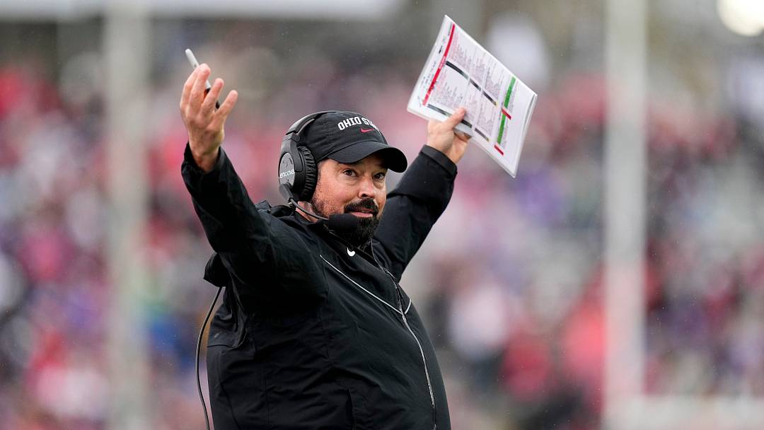 Ohio State coach Ryan Day reacts to a play against Northwestern.