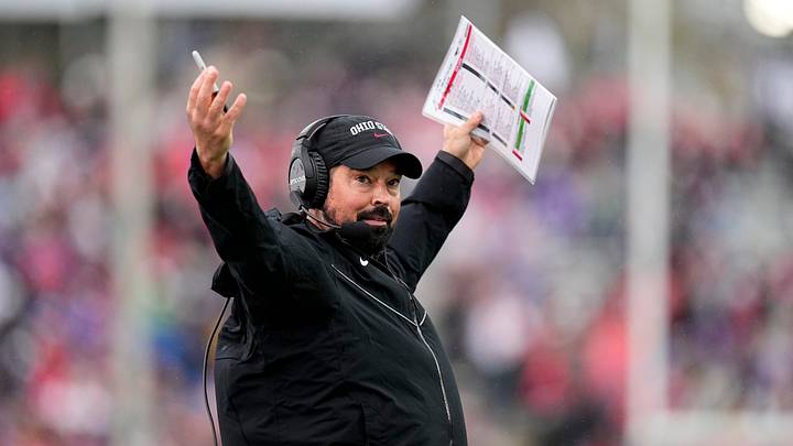 Ohio State coach Ryan Day reacts to a play against Northwestern.