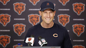 Jun 3, 2025; Lake Forest, IL, USA; Chicago Bears head coach Ben Johnson speaks during minicamp at Halas Hall. Mandatory Credit: Kamil Krzaczynski-Imagn Images