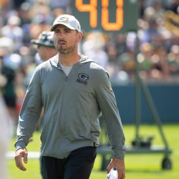 Green Bay Packers head coach Matt LaFleur looks at the sideline during training camp on Tuesday, Aug. 16, 2022, at Ray Nitschke Field in Ashwaubenon, Wis. Samantha Madar/USA TODAY NETWORK-Wisconsin

Gpg Joint Practice Tuesday 08162022 0031