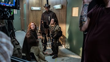 BTS, Breeda Wool as Aiden, Matthew Jeffers as Nat, Andrew Bachelor as Bailey - The Walking Dead: The Ones Who Live _ Season 1, Episode 2 - Photo Credit: Gene Page/AMC