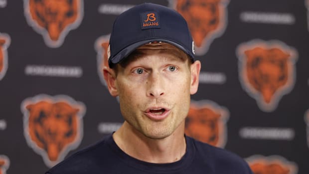 Chicago Bears head coach Ben Johnson speaks during minicamp at Halas Hall