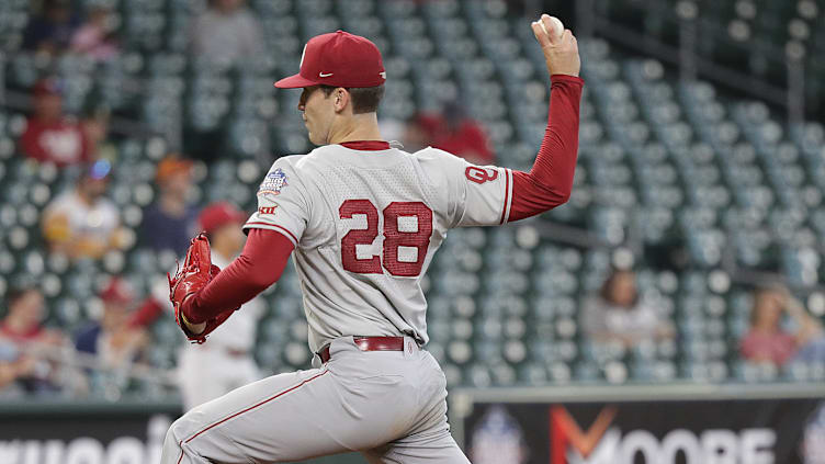 Red Sox prospect David Sandlin pitching for the University of Oklahoma