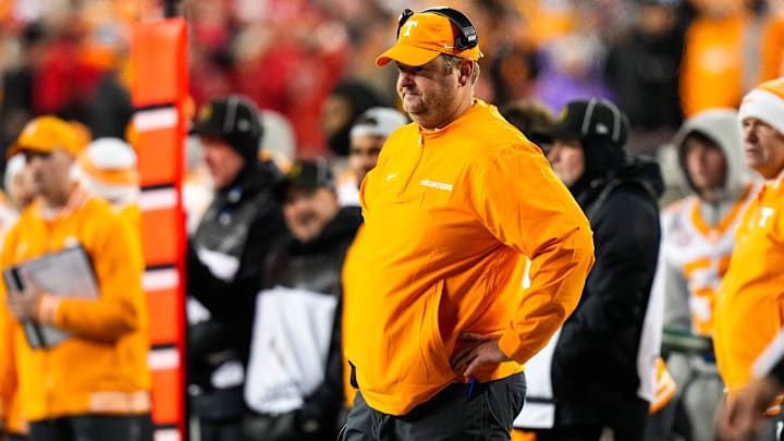 Tennessee Volunteers head coach Josh Heupel watches the game in the first half at Ohio Stadium on Saturday, Dec. 21, 2024 in Columbus, Ohio. Tennessee Volunteers head coach Josh Heupel watches the game in the first half at Ohio Stadium on Saturday, Dec. 21, 2024 in Columbus, Ohio.