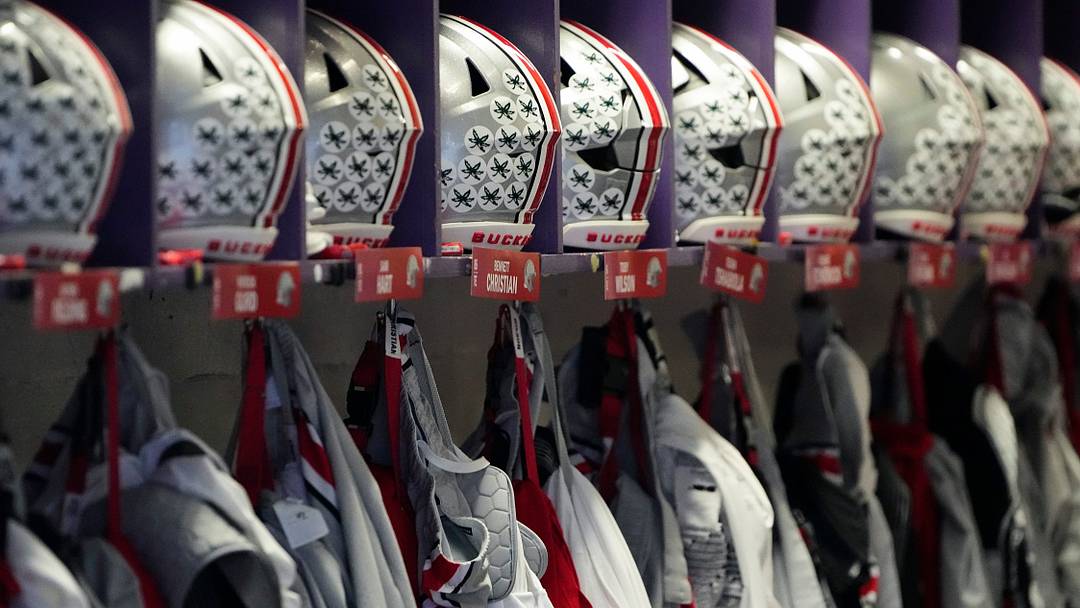 Nov 5, 2022; Evanston, Illinois, USA; Ohio State Buckeyes helmets and uniforms hang in the locker room prior to the NCAA football game between the Northwestern Wildcats and the Ohio State Buckeyes at Ryan Field. Mandatory Credit: Adam Cairns-The Columbus Dispatch
Ncaa Football Ohio State Buckeyes At Northwestern Wildcats Nov 5, 2022; Evanston, Illinois, USA; Ohio State Buckeyes helmets and uniforms hang in the locker room prior to the NCAA football game between the Northwestern Wildcats and the Ohio State Buckeyes at Ryan Field. Mandatory Credit: Adam Cairns-The Columbus Dispatch
Ncaa Football Ohio State Buckeyes At Northwestern Wildcats