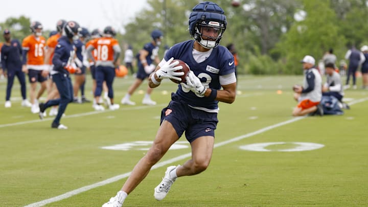 Receiver Samori Toure makes a catch during individual work prior to the start of Bears minicamp.