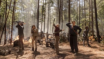 Norman Reedus as Daryl Dixon, Sydney Park as Cyndie, Danai Gurira as Michonne, Melissa McBride as Carol Peletier, Kerry Cahill as Diane - The Walking Dead _ Season 10 - Photo Credit: Jackson Lee Davis/AMC