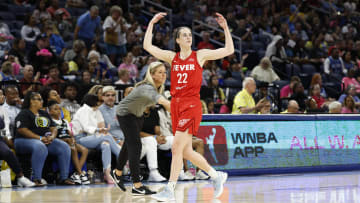 Indiana Fever guard Caitlin Clark  reacts as she walks off the floor during the second half of a basketball game against the Chicago Sky at Wintrust Arena.