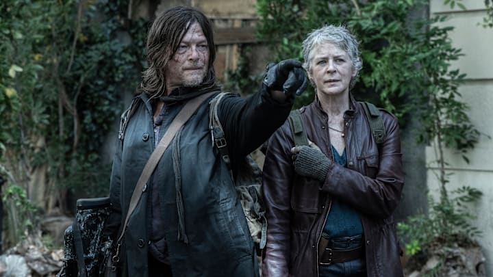 Norman Reedus as Daryl Dixon, Melissa McBride as Carol Peletier - The Walking Dead: Daryl Dixon _ Season 3 - Photo Credit: Manuel Fernandez-Valdes/AMC