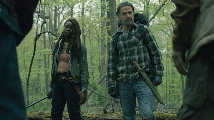 Danai Gurira as Michonne and Andrew Lincoln as Rick Grimes in The Walking Dead: The Ones Who Live season 1