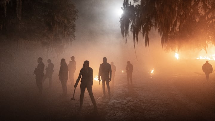 BTS, Kim Dickens as Madison Clark, Rubén Blades as Daniel Salazar, Danay Garcia as Luciana, Colman Domingo as Victor Strand - Fear the Walking Dead _ Season 8, Episode 8 - Photo Credit: Lauren "Lo" Smith/AMC