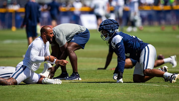 Dallas Cowboys quarterback Dak Prescott and edge rusher Micah Parsons during training camp. Dallas Cowboys quarterback Dak Prescott and edge rusher Micah Parsons during training camp.