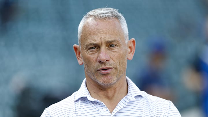 Jul 3, 2025; Chicago, Illinois, USA; Chicago Cubs president of baseball operations Jed Hoyer speaks before a baseball game between the Chicago Cubs and Cleveland Guardians at Wrigley Field. Mandatory Credit: Kamil Krzaczynski-Imagn Images