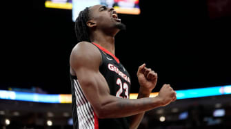 Mar 26, 2024; Columbus, OH, USA; Georgia Bulldogs forward Jalen DeLoach (23) reacts during the