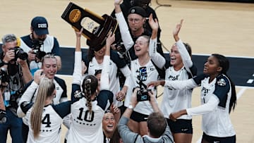 Penn State volleyball celebrating its NCAA title win