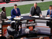 Oct 21, 2023; Columbus, Ohio, USA; The ESPN College Gameday crew broadcasts from the field.