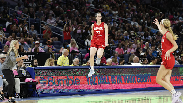 Indiana Fever guard Caitlin Clark (22) celebrates 