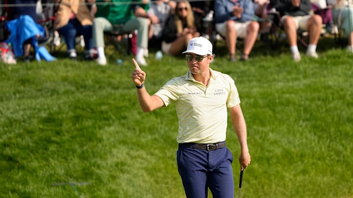 Ben Griffin celebrates a birdie during the Memorial Tournament 
