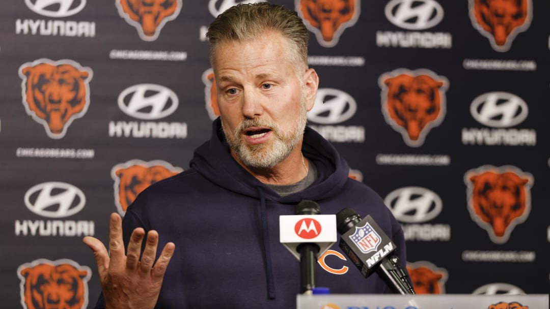 May 23, 2024; Lake Forest, IL, USA; Chicago Bears head coach Matt Eberflus speaks during organized team activities at Halas Hall Mandatory Credit: Kamil Krzaczynski-USA TODAY Sports