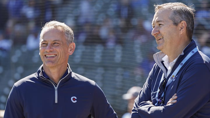 Chicago Cubs President of baseball operations Jed Hoyer, Chairman Tom Ricketts