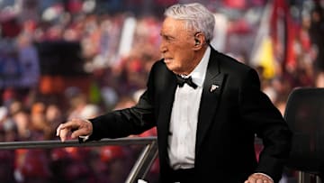 Lee Corso prepares for his final show on the set of ESPN College GameDay prior to the NCAA football game between the Ohio State Buckeyes and the Texas Longhorns at Ohio Stadium on Aug. 30, 2025.