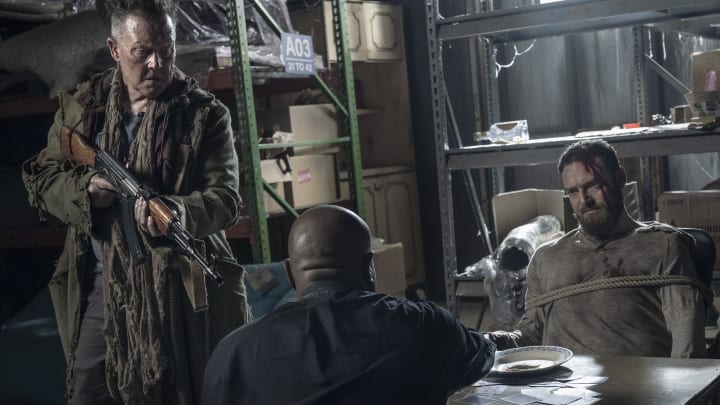 Seth Gilliam as Gabriel, Ross Marquand as Aaron, Robert Patrick as Mays - The Walking Dead _ Season 10, Episode 19 - Photo Credit: Josh Stringer/AMC