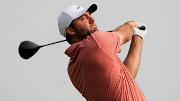 Scottie Scheffler tees off during Round 3 of the Memorial Tournament at Muirfield Village Golf Club in Dublin, Ohio.