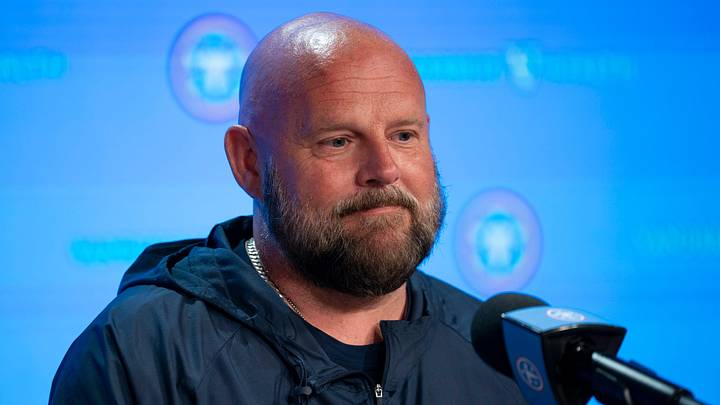 Tennessee Titans offensive coordinator Brian Daboll addresses the media before the Titans Rookie Camp Day 2 at Vanderbilt Health Football Center in Nashville, Tenn., Saturday, May 2, 2026.