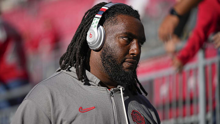 Sep 7, 2024; Columbus, Ohio, USA; Ohio State Buckeyes offensive lineman Donovan Jackson enters Ohio Stadium prior to a game against the Western Michigan Broncos. Mandatory Credit: Adam Cairns/USA TODAY Network via Image Images