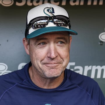 Seattle Mariners manager Dan Wilson speaks with the media before  a game against the Chicago Cubs on June 22 at Wrigley Field.