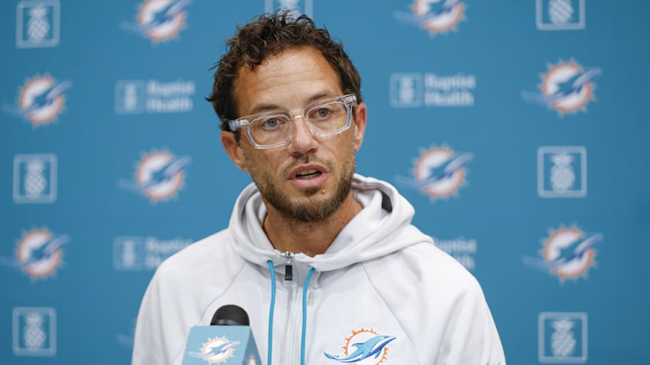 Miami Dolphins head coach Mike McDaniel speaks before joint training camp practice with the Chicago Bears ahead of Sunday's preseason opener.  | Kamil Krzaczynski-Imagn Images
