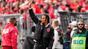 Oct 21, 2023; Columbus, Ohio, USA; Houston Texans quarterback CJ Stroud waves to fans during the NCAA football game between the Ohio State Buckeyes and the Penn State Nittany Lions at Ohio Stadium.