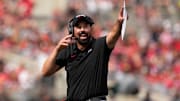Aug 31, 2024; Columbus, OH, USA; Ohio State Buckeyes head coach Ryan Day yells for a review of a catch by wide receiver Emeka Egbuka during the first half of the NCAA football game against the Akron Zips at Ohio Stadium.