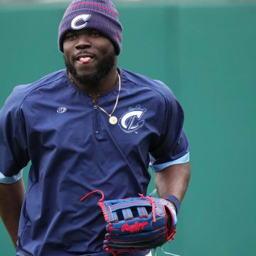 Mar 27, 2024; Columbus, Ohio, USA; Jhonkensy Noel runs back to the dugout during Columbus Clippers practice at Huntington Park.