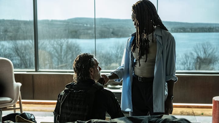Andrew Lincoln as Rick Grimes, Danai Gurira as Michonne - The Walking Dead: The Ones Who Live _ Season 1, Episode 4 - Photo Credit: Gene Page/AMC
