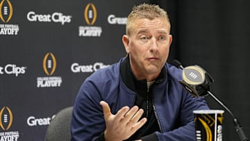 ESPN broadcaster Kirk Herbstreit answers questions during Media Day for the College Football Playoff against the Notre Dame Fighting Irish at the Georgia World Congress Center in Atlanta on Jan. 18, 2025.