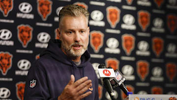 May 23, 2024; Lake Forest, IL, USA; Chicago Bears head coach Matt Eberflus speaks during organized team activities at Halas Hall Mandatory Credit: Kamil Krzaczynski-Imagn Images