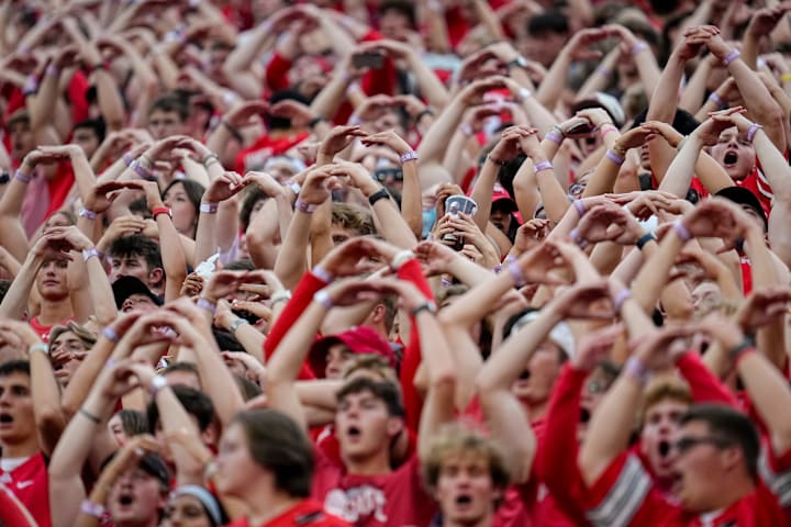 Ohio State Buckeyes fans and students cheer during the NCAA football game against the Ohio Bobcats 