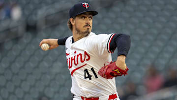 Minnesota Twins starting pitcher Joe Ryan delivers a pitch against the New York Mets in the first inning at Target Field in Minneapolis on April 14, 2025.